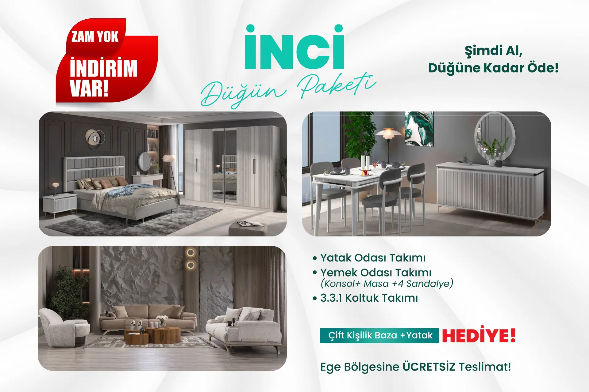 İnci Düğün Paketi *MDF CİLALI