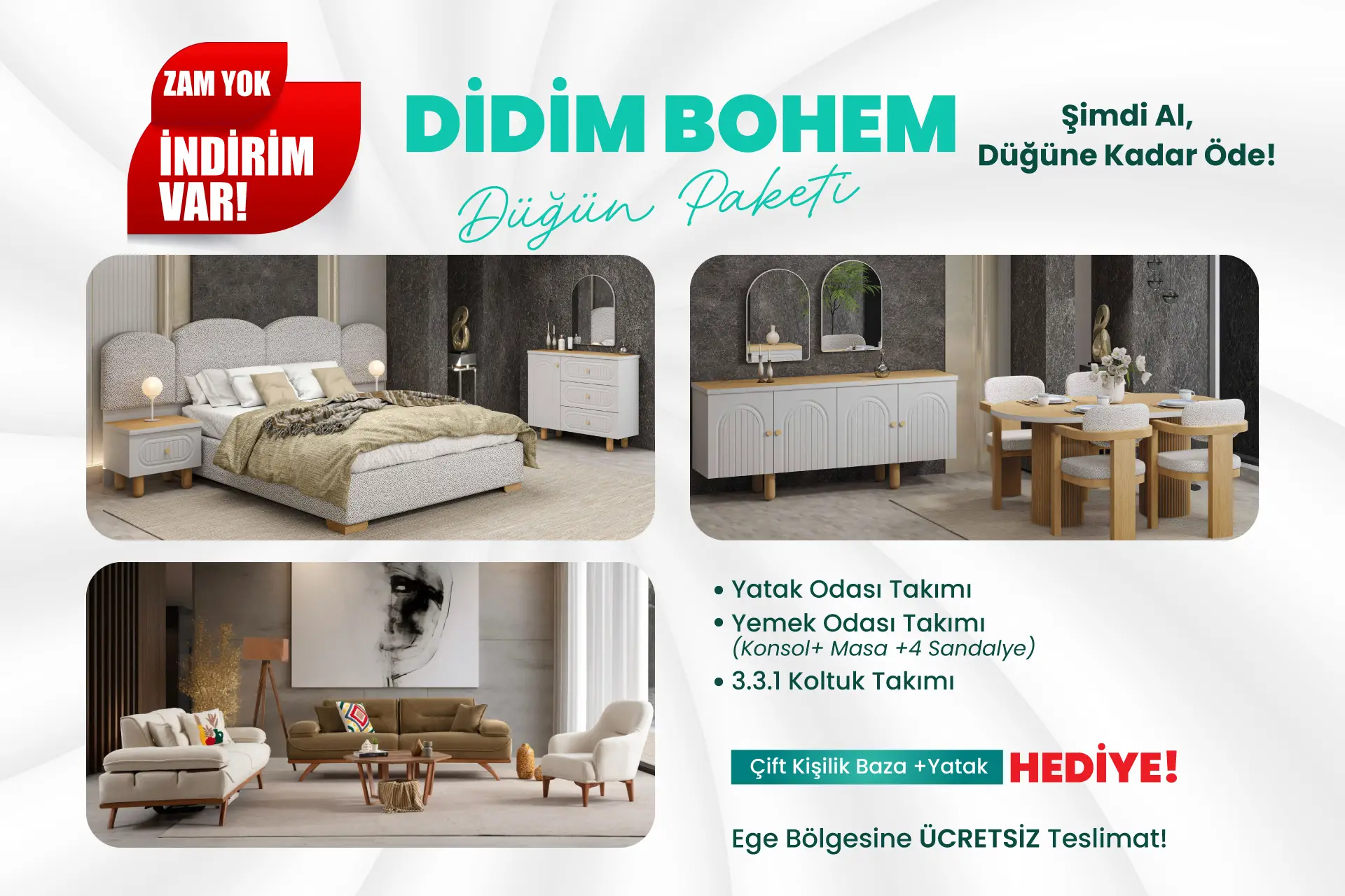 Didim Bohem Düğün Paketi *MDF CİLALI